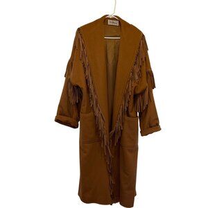 Raffinati Womens Brown Fringe front, sleeves, long lined Coat Open Front